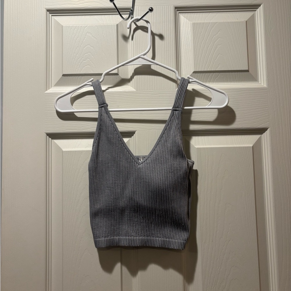 Gray Ribbed Knit Women's Top